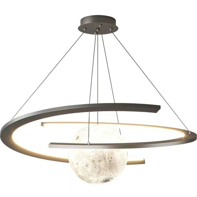 Nordic Minimalist White Wrought Iron Planet LED Chandelier for Kids' Room