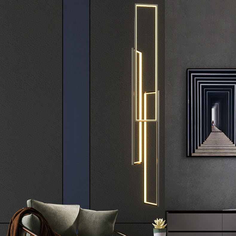 Sleek Black Minimalist Iron and Aluminum LED Chandelier for Stairway