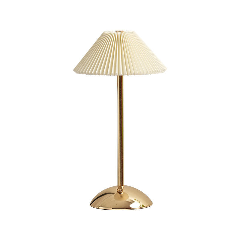 Modern Scandinavian Rechargeable Conic Pleated Fabric Table Lamp for Bedroom