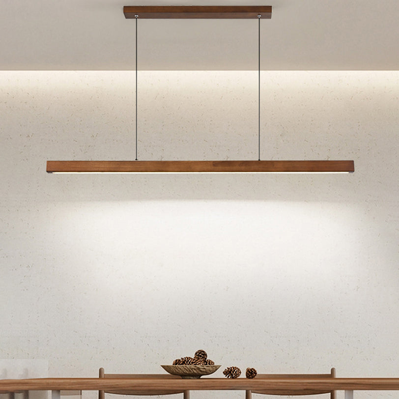 Modern White Acrylic LED Island Chandelier in Rubber Wood for Dining Room