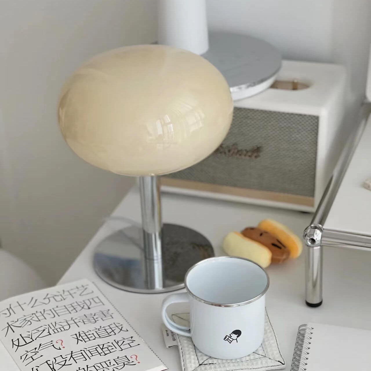 Modern Nordic Round Iron and Glass Table Lamp for Bedroom Decor