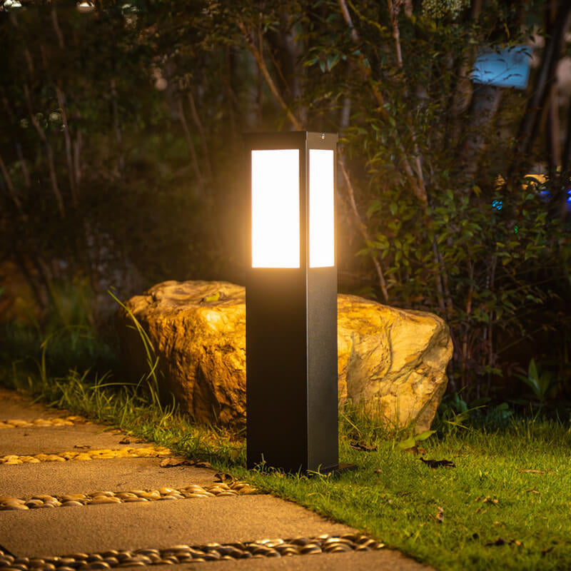 Contemporary Black Waterproof Solar Square Pathway Lantern for Outdoors