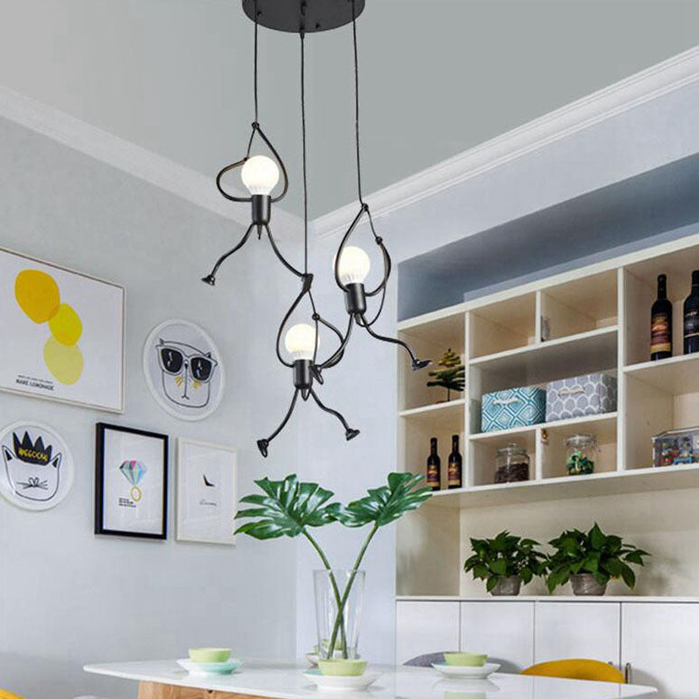 Modern Black Iron and Resin Hanging Figurine Chandelier for Living Room