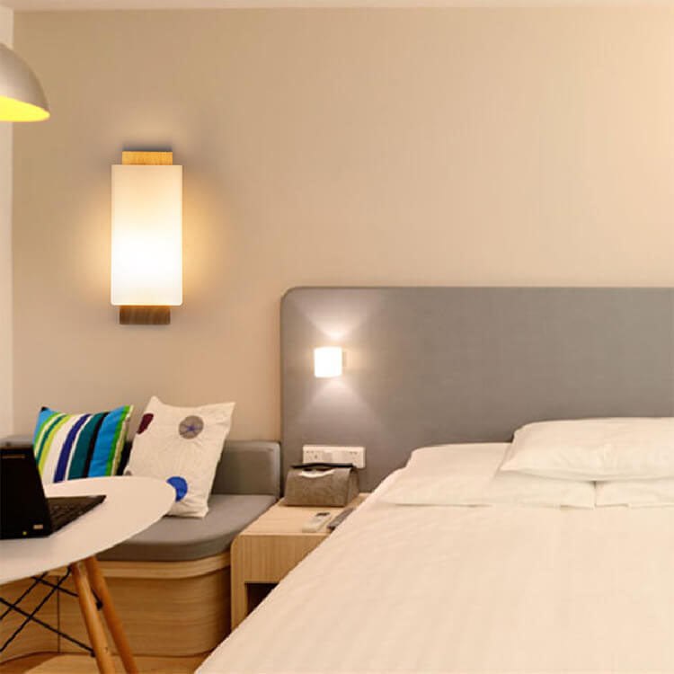 Contemporary Clear Glass & Wood Square Wall Sconce for Living Room