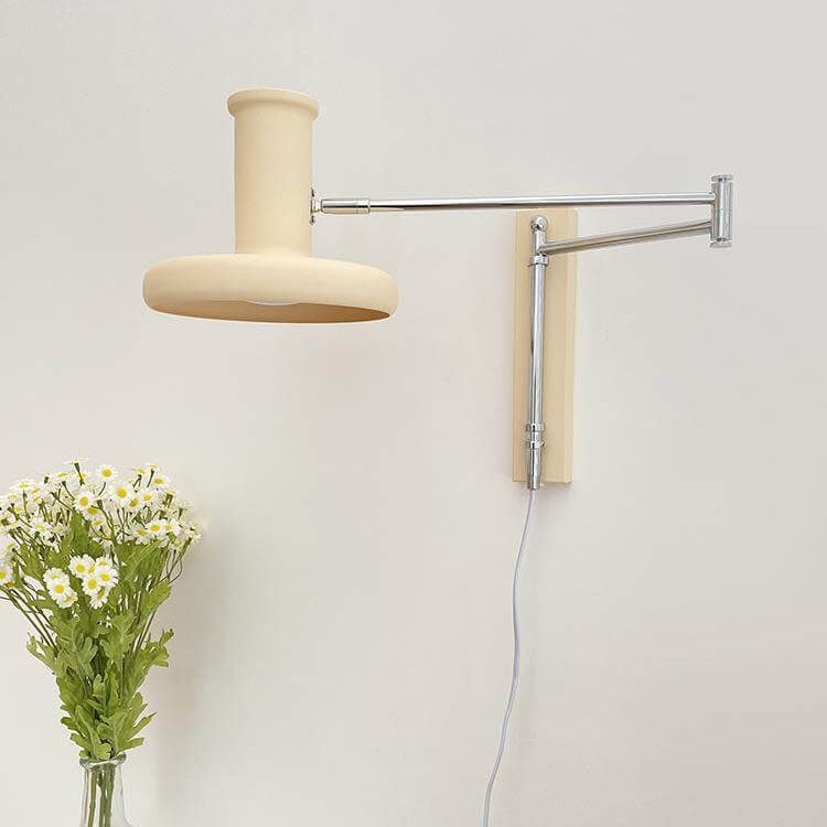 Beige Nordic Minimalist Swing Arm 1-Light Wall Sconce for Bedroom Decor