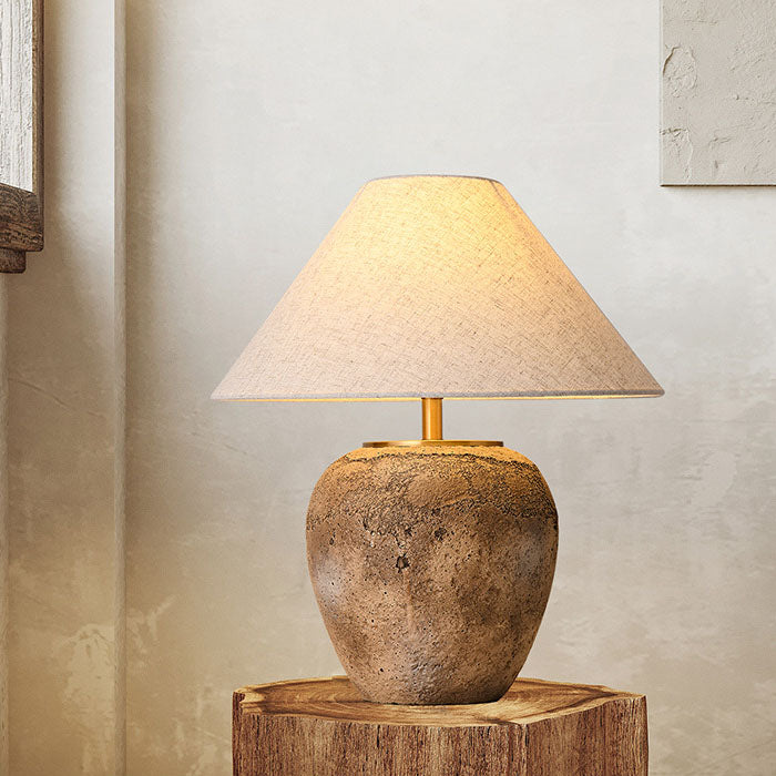 Rustic Shabby Chic Cone Fabric & Ceramic Table Lamp for Bedroom Decor