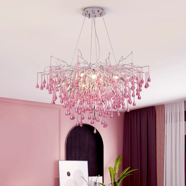 Modern Crystal LED Chandelier with Aluminum Branch Design for Dining Room