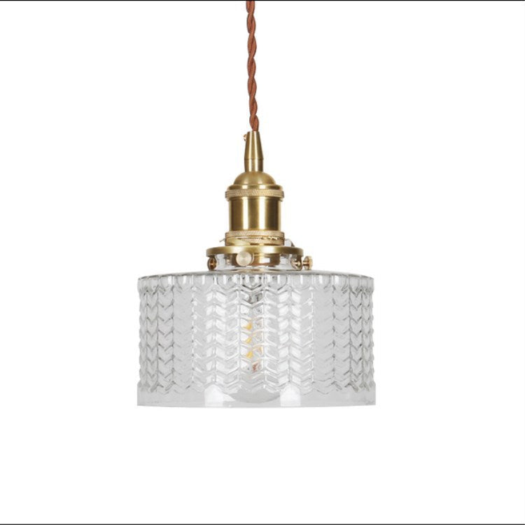 Traditional Japanese Brass Glass Round Pendant Light for Living Room