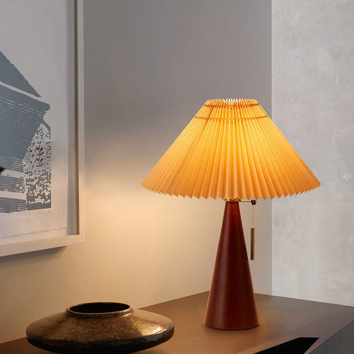 Vintage Japanese Minimalist Pleated Wood LED Table Lamp for Living Room