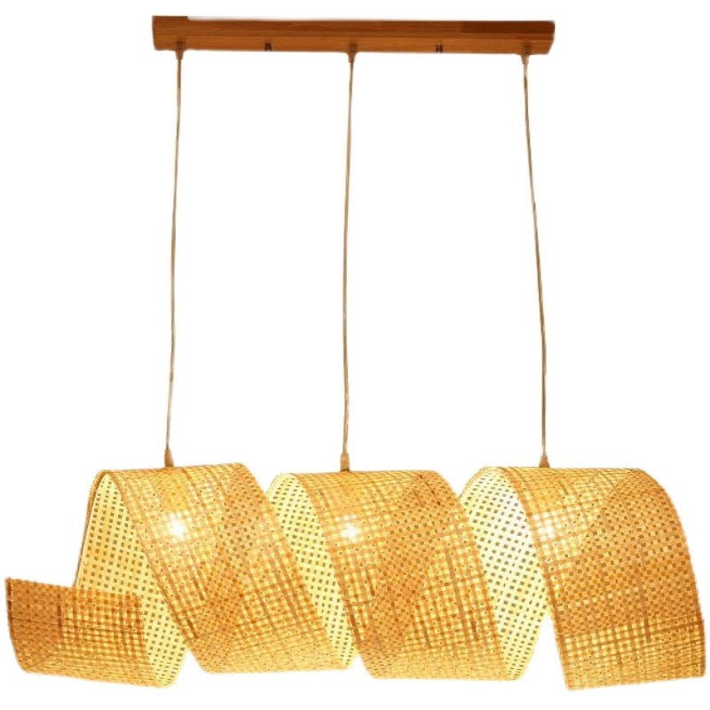 Elegant Bamboo Weaving Ribbon 2/3-Light Chandelier for Dining Rooms