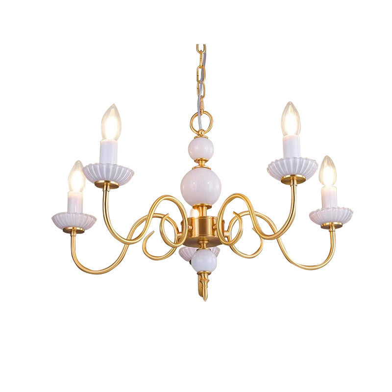 Elegant French Copper Frame 5-Light Candelabra Chandelier for Living Room
