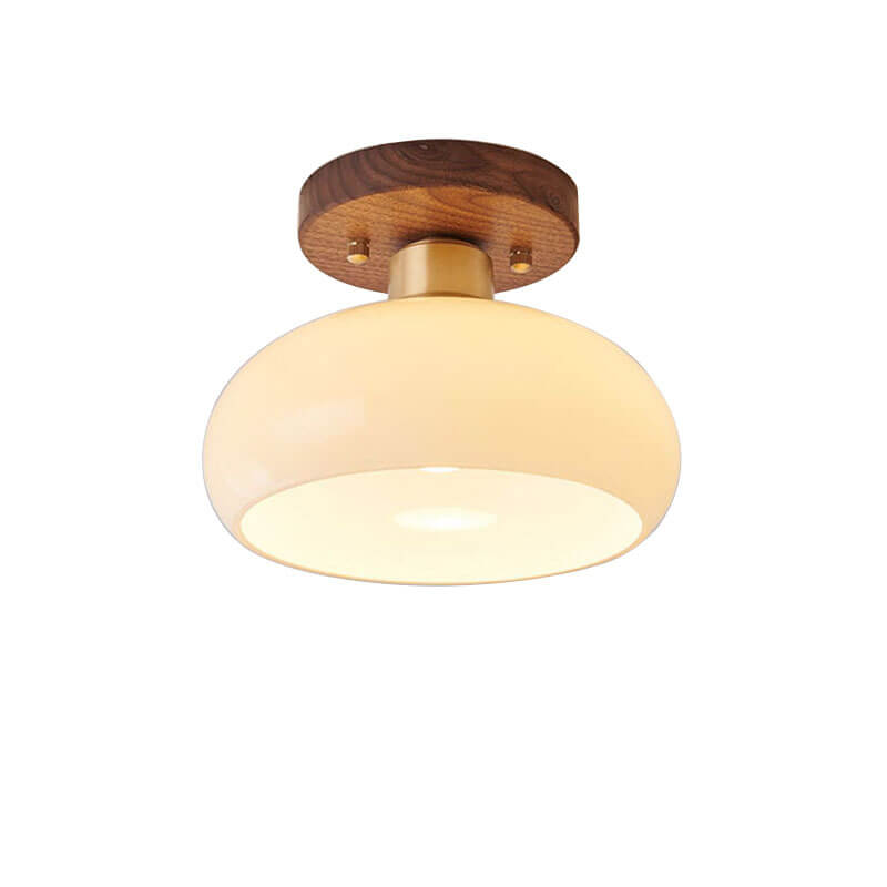 Vintage Walnut Brass Semi-Flush Mount Ceiling Light for Living Room