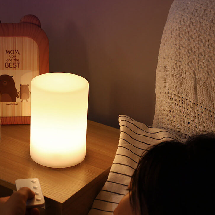 Geometric White Battery-Powered LED Table Lamp for Bedroom Decor