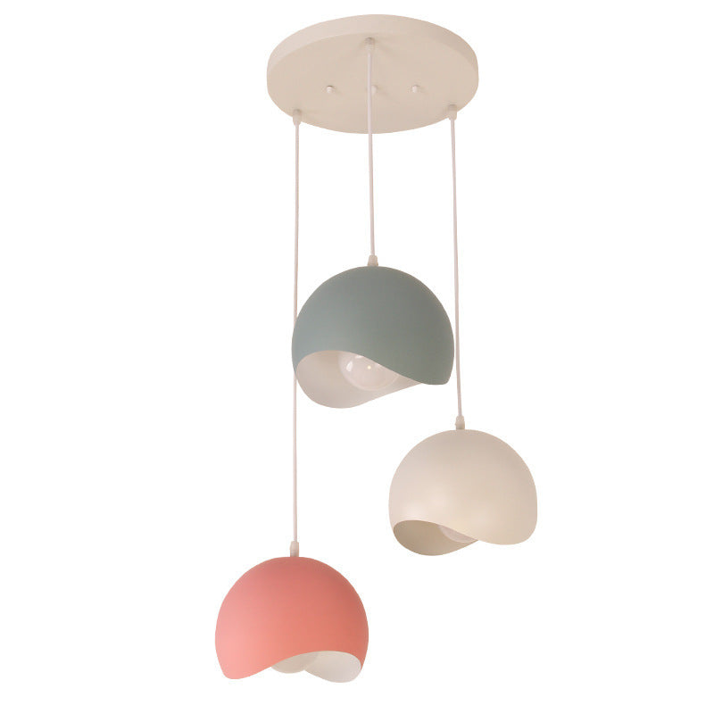 Contemporary Nordic Solid Color Iron Round Dome 1/3 Light Island Light Chandelier For Living Room & Dining Room