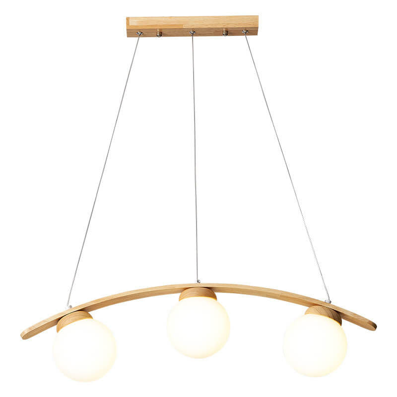 Harajuku Style Arc Wood Frame Glass Ball Chandelier for Kitchen Island