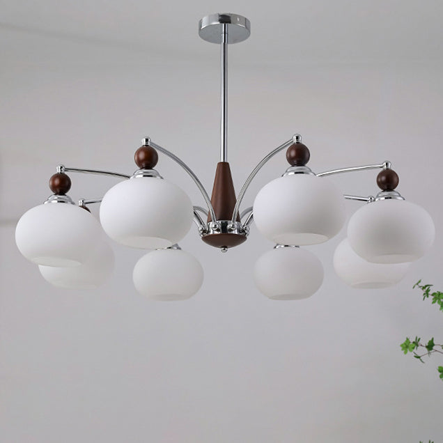 Modern Wood and Glass Round Chandelier for Living Room, 3/5/6/8 Lights