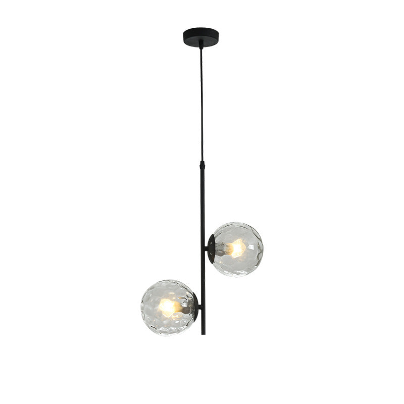 Modern Black Iron and Glass Round Ball Chandelier for Living Room