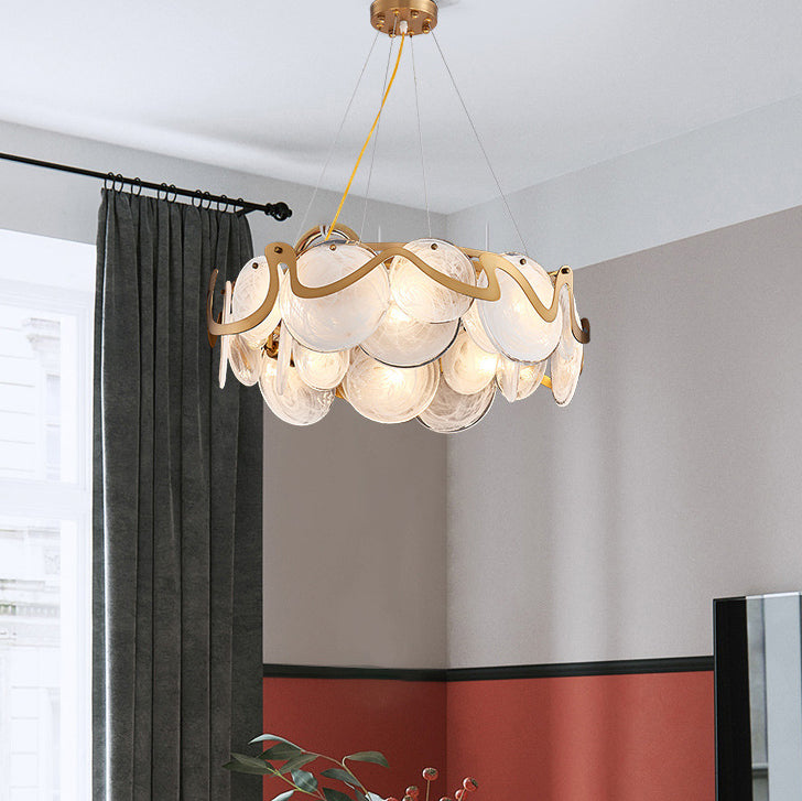 Modern Gold Finish Glass Cloud Texture Chandelier for Living Room 8/10 Lights