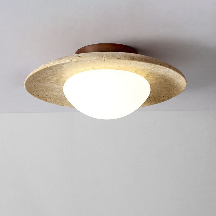 Vintage Round Travertine Flush Mount Ceiling Light Fixture for Hallway
