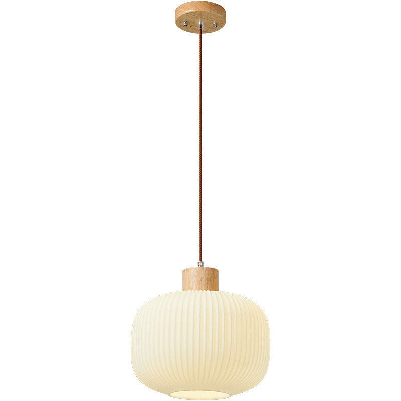 Rustic Japanese Wooden Strip Pendant Light for Living Room Island Lighting