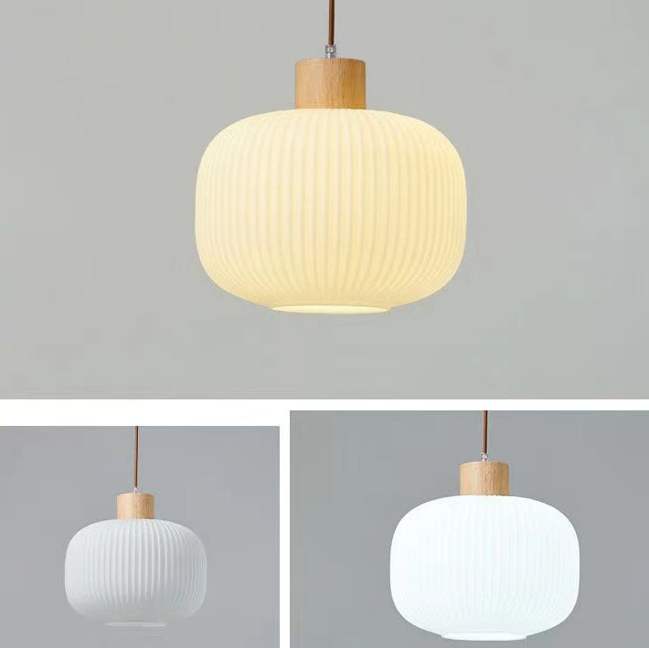 Rustic Japanese Wooden Strip Pendant Light for Living Room Island Lighting