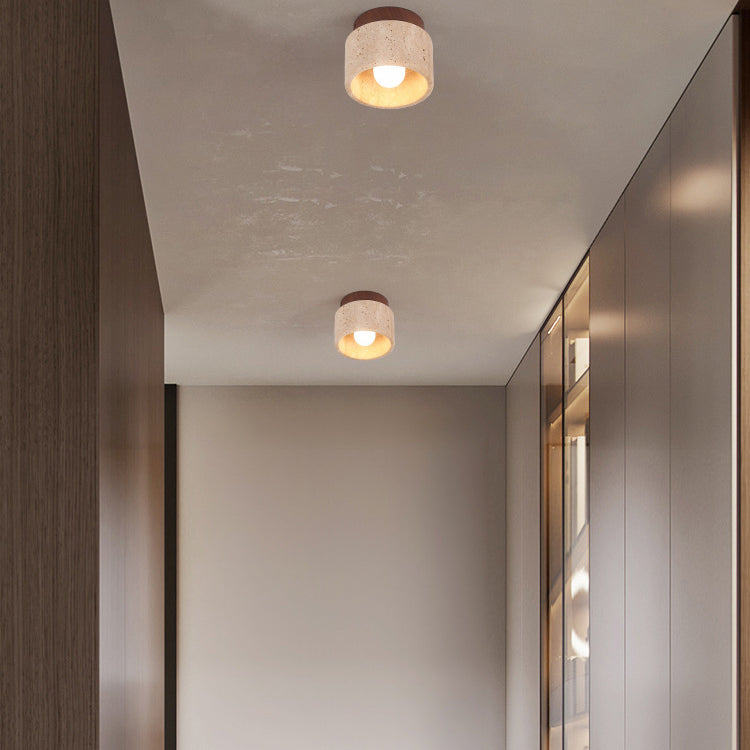 Wabi-Sabi Yellow Travertine Column Semi-Flush Light for Rustic Spaces