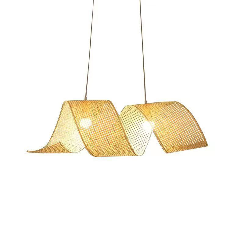 Elegant Bamboo Weaving Ribbon 2/3-Light Chandelier for Dining Rooms