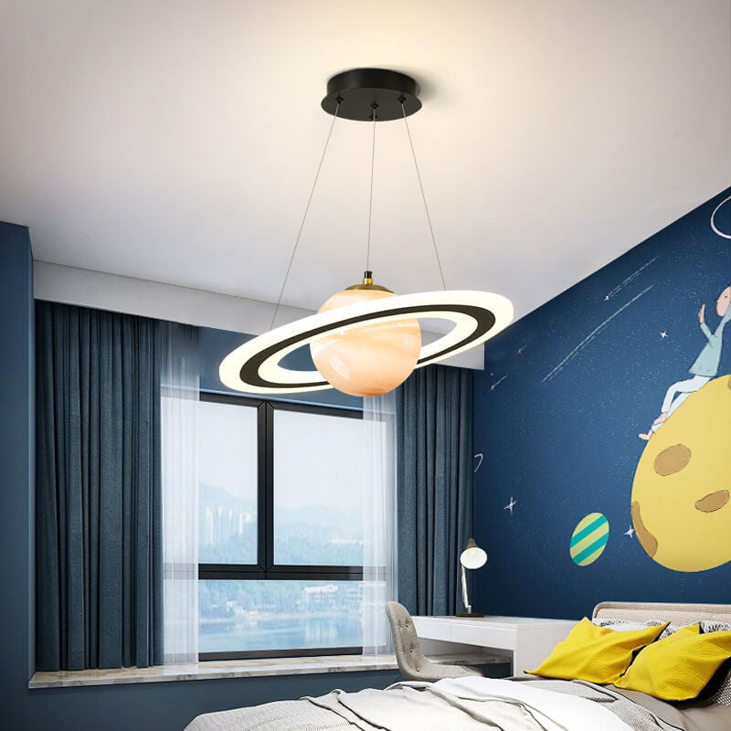 Contemporary Kids Planet Circle LED Chandelier for Playroom or Bedroom