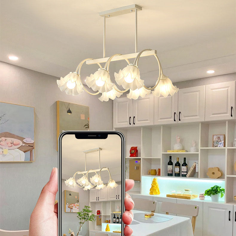 Modern Minimalist Cream Flower Iron & Glass Chandelier for Dining Room