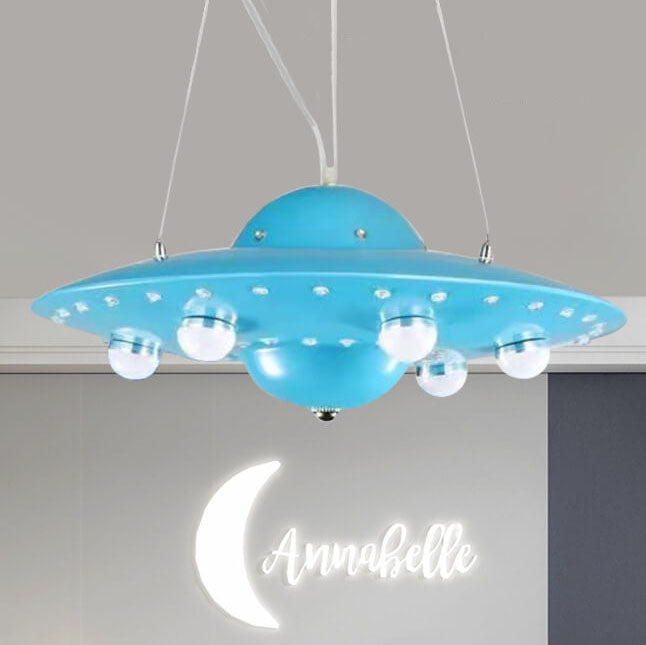 Kids' Modern Spaceship LED Chandelier in Iron & Glass for Bedroom Decor