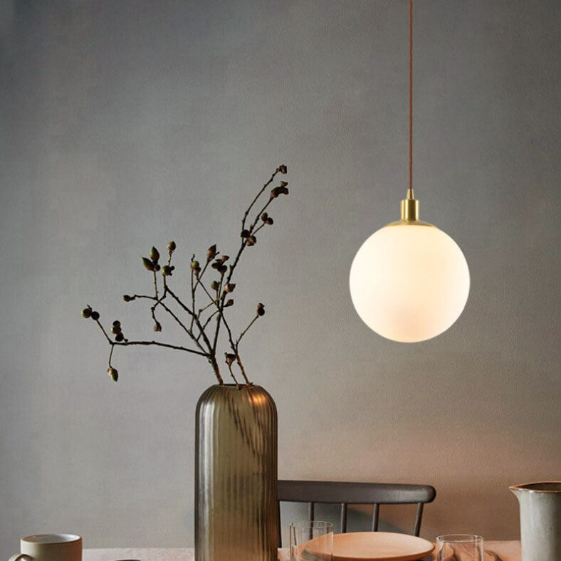 Modern White Orb 1-Light Pendant Fixture for Bedroom Nordic Minimalism