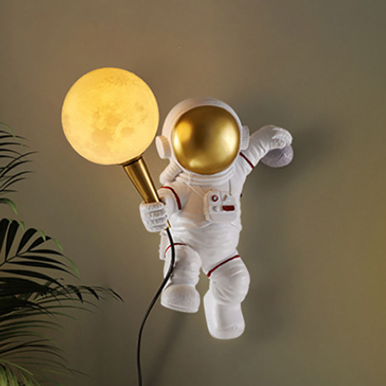 Modern Cartoon Astronaut Resin Wall Sconce Lamp for Kids' Bedroom