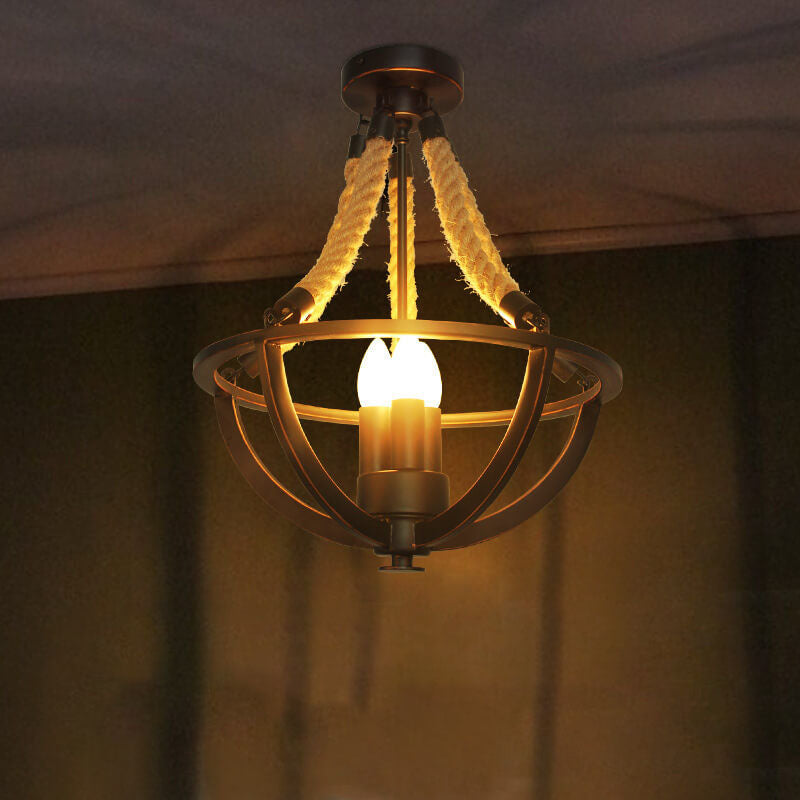 Rustic Industrial Iron 3-Light Twine Chandelier Pendant for Kitchen Island