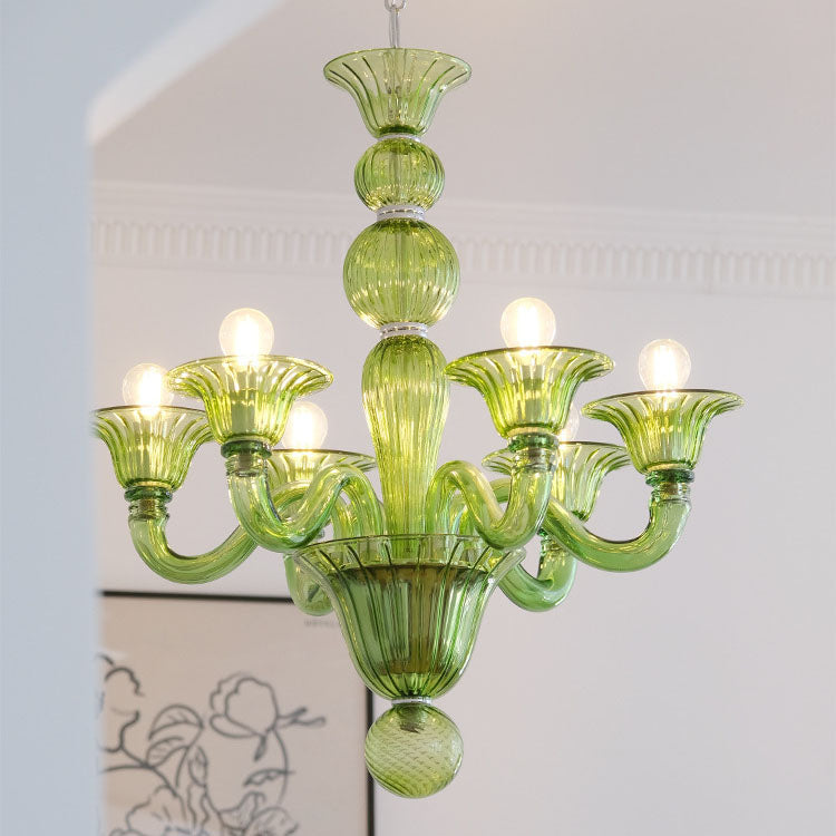 Elegant Iron and Glass 6-Light French Candelabra Chandelier for Living Room