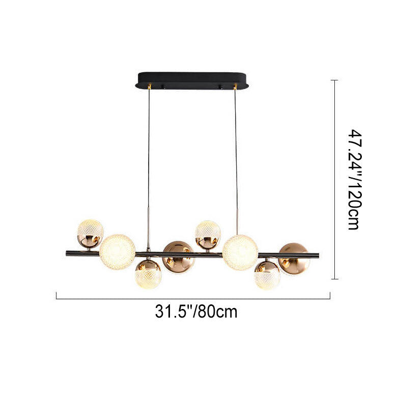 Contemporary Clear Acrylic and Iron Rod LED Chandelier for Kitchen Island