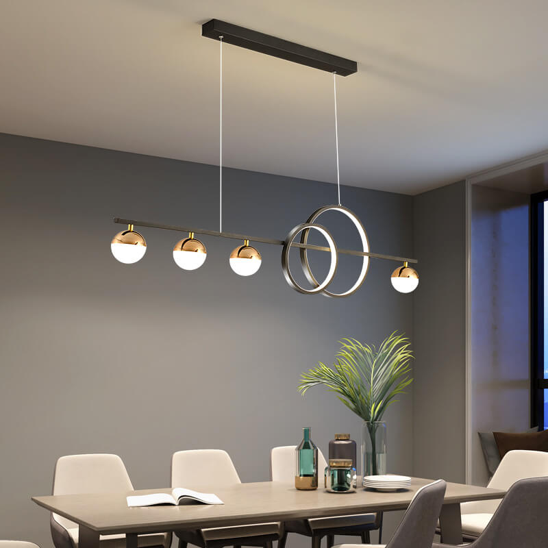 Sleek Silver LED Round Globe Chandelier Pendant Light for Kitchen Island