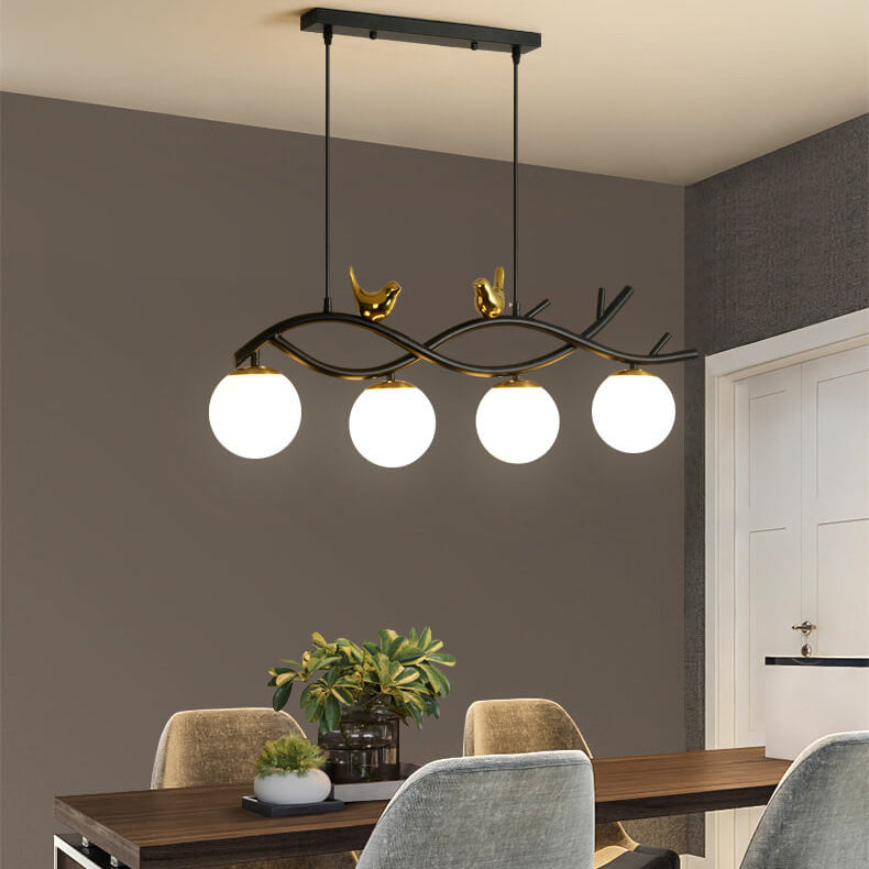 Elegant White Nordic Bird 4-Light Chandelier for Dining Room & Living Room