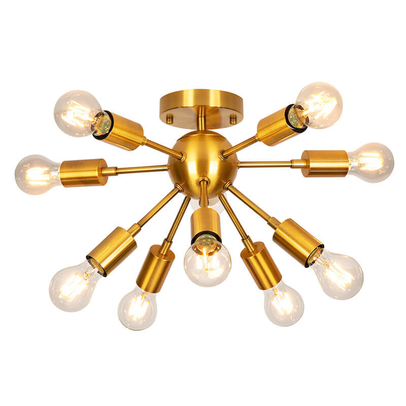 Modern Golden Iron Frame Glass Chandelier 10-Light for Dining Room