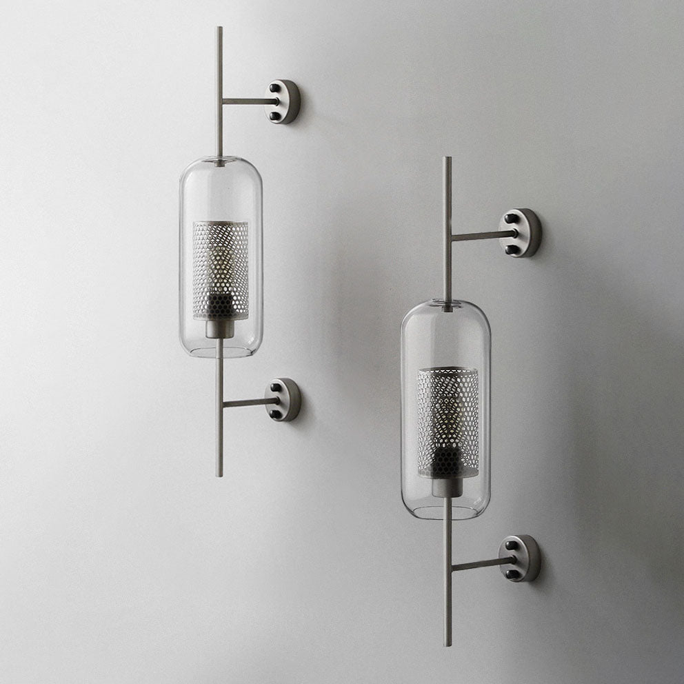 Industrial Iron Frame Wall Sconce with Cylinder Glass Shade for Bedroom