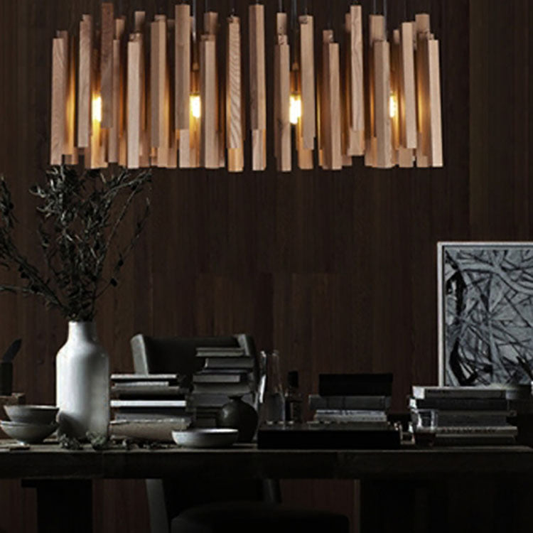 Rustic Wooden 8-Light Rectangular Island Chandelier for Dining Room