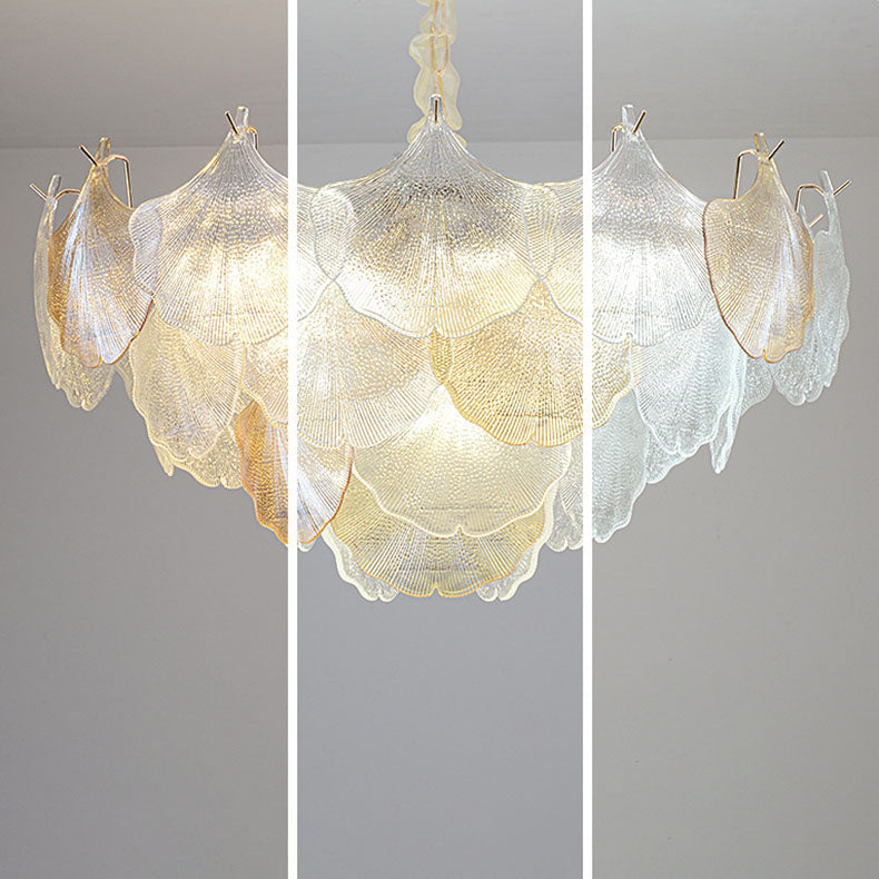 Elegant French Ginkgo Leaf Iron and Glass Chandelier for Living Room