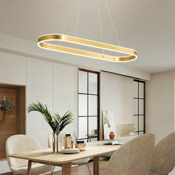 Sleek Oval Aluminum LED Chandelier - Modern Minimalist Fixture for Living Room