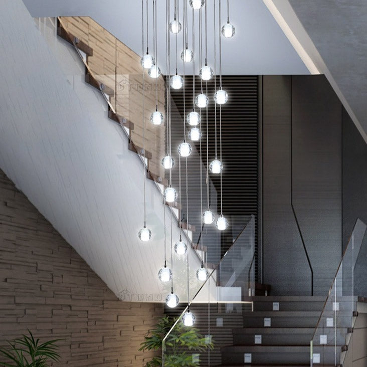Modern Crystal Orb LED Chandelier Pendant for Luxurious Staircase Decor