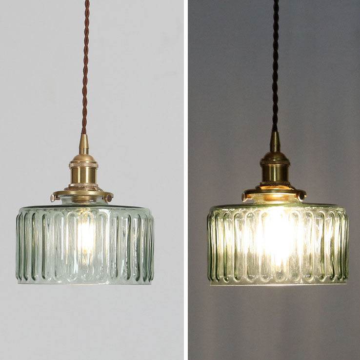 Traditional Japanese Brass Glass Round Pendant Light for Living Room