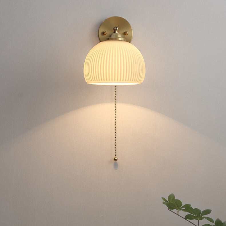 Nordic White Glass and Brass Striped Wall Sconce Lamp for Bedroom