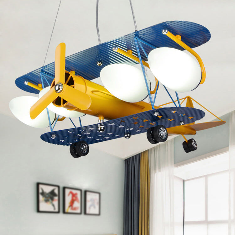 Colorful Cartoon Aircraft 5-Light Metal Chandelier for Kids' Bedroom