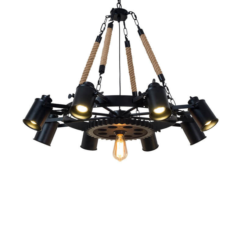 Industrial Retro Wrought Iron Hemp Rope Chandelier for Living Room