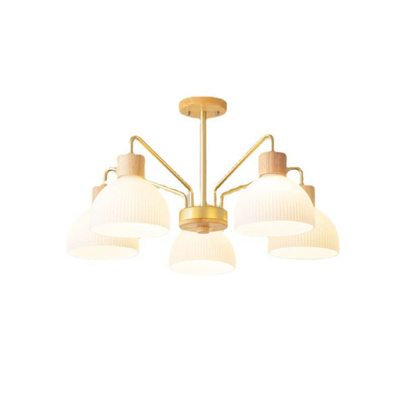 Vintage Nordic Wooden Chandelier with Glass Dome Shade for Living Room