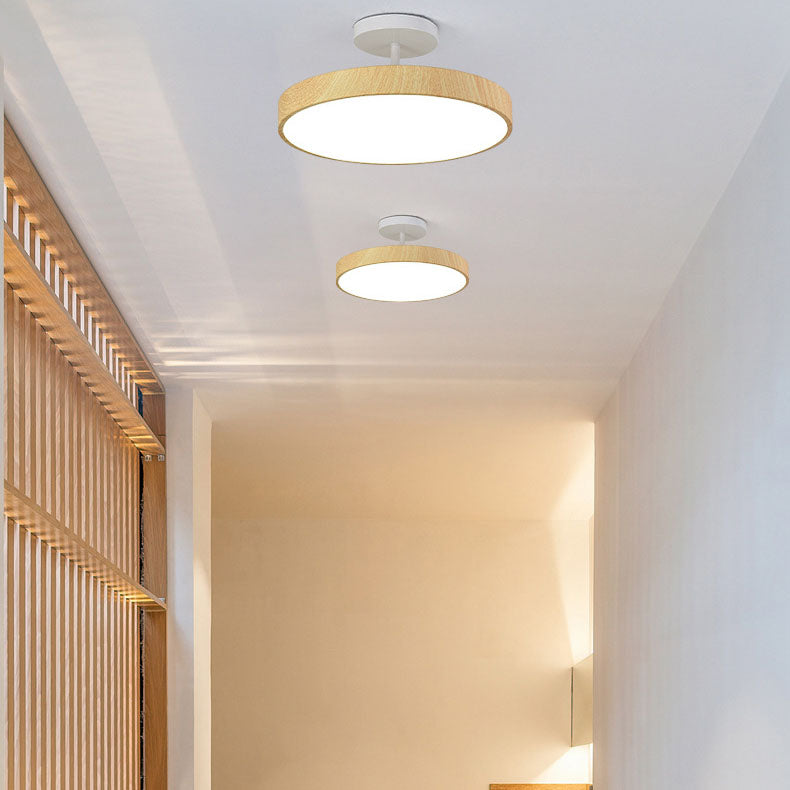 Natural Wood Grain LED Semi-Flush Mount Light for Wabi-Sabi Style Interiors