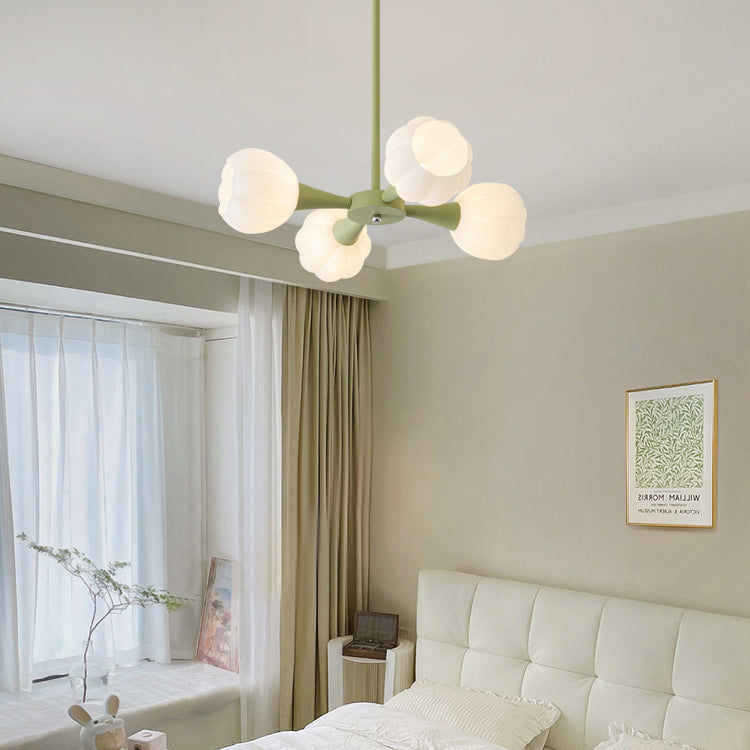 Minimalist Cream Iron & Glass Flower Chandelier for Living Room 4/6 Light